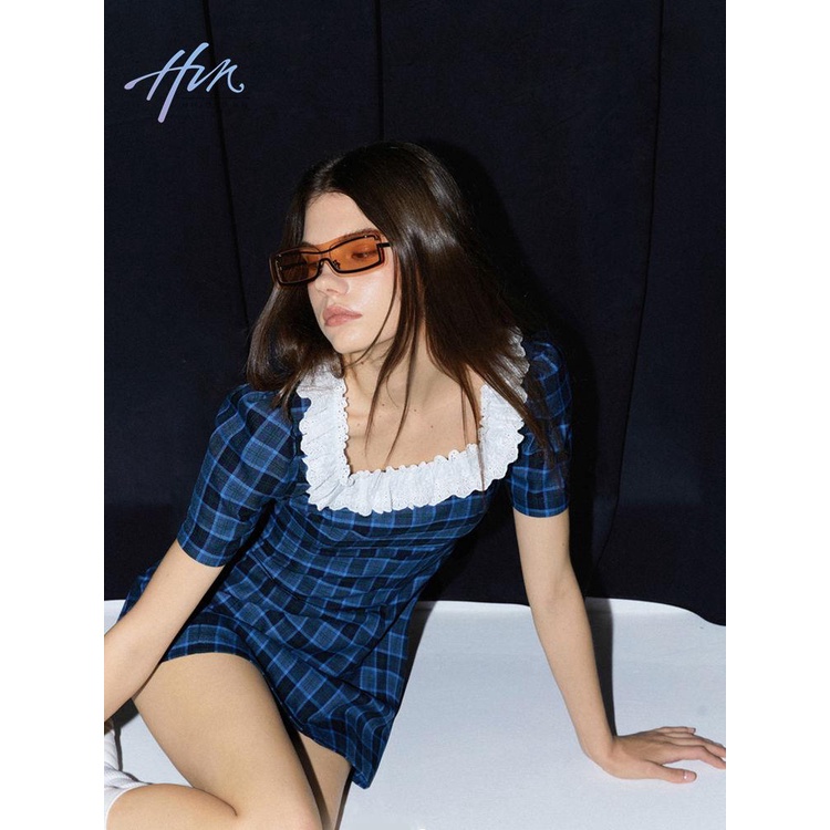 Đầm Ngắn Dáng Chữ A Cổ Vuông Họa Tiết Kẻ Sọc Màu Tương Phản Thời Trang Mùa Hè Hàng Mới 2023