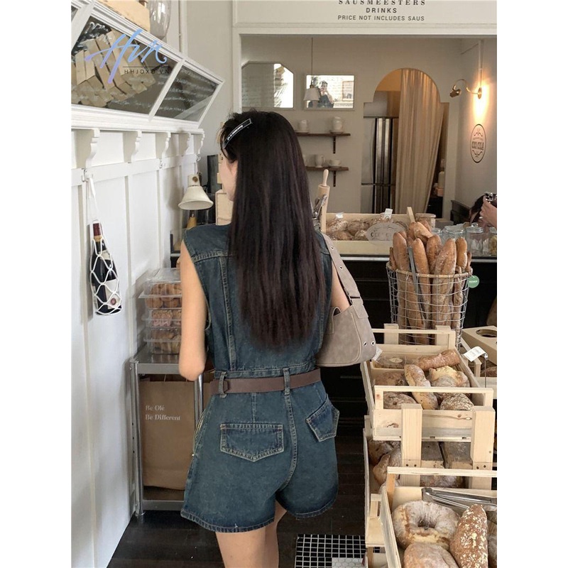 Áo Liền Quần Jean Ngắn Không Tay Eo Cao Thời Trang Mùa Hè Mới 2023 Dành Cho Nữ