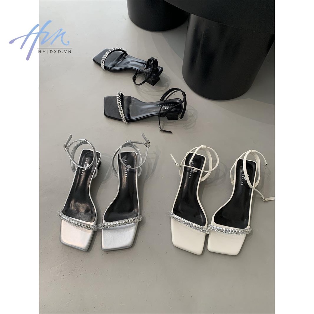 Ali Lovers Niche Giày Sandal Dây Bạc Đính Đá Thời Trang Mùa Hè Quyến Rũ Dành Cho Nữ