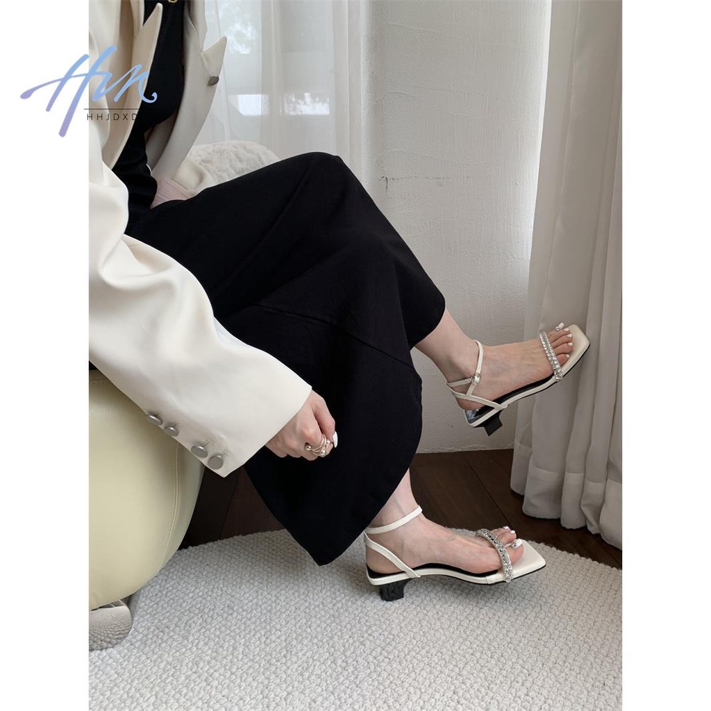 Ali Lovers Niche Giày Sandal Dây Bạc Đính Đá Thời Trang Mùa Hè Quyến Rũ Dành Cho Nữ