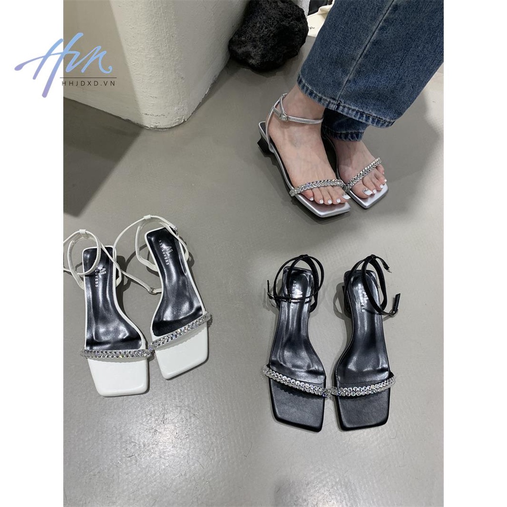 Ali Lovers Niche Giày Sandal Dây Bạc Đính Đá Thời Trang Mùa Hè Quyến Rũ Dành Cho Nữ