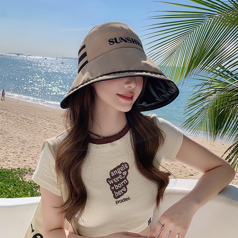 Phụ Kiện Làm Đẹp Aishang] Mũ Bucket Che Nắng Vành Rộng Rỗng Chống Tia Cực Tím Cho Nữ