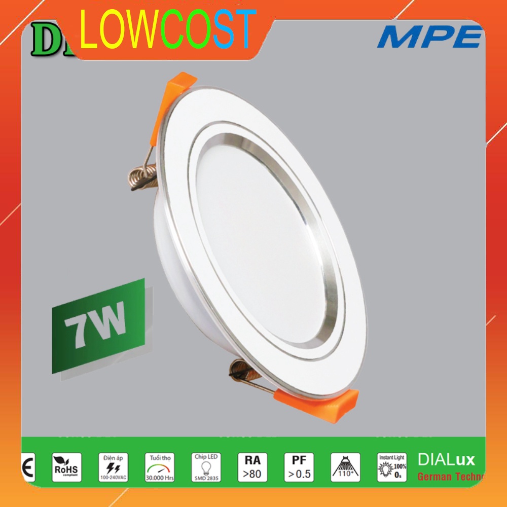 Đèn Led Ốp Trần 7W Chính Hãng Mpe Viền Bạc Ánh Sáng Trắng Tiết Kiệm Năng Lượng - Bh 12 Tháng