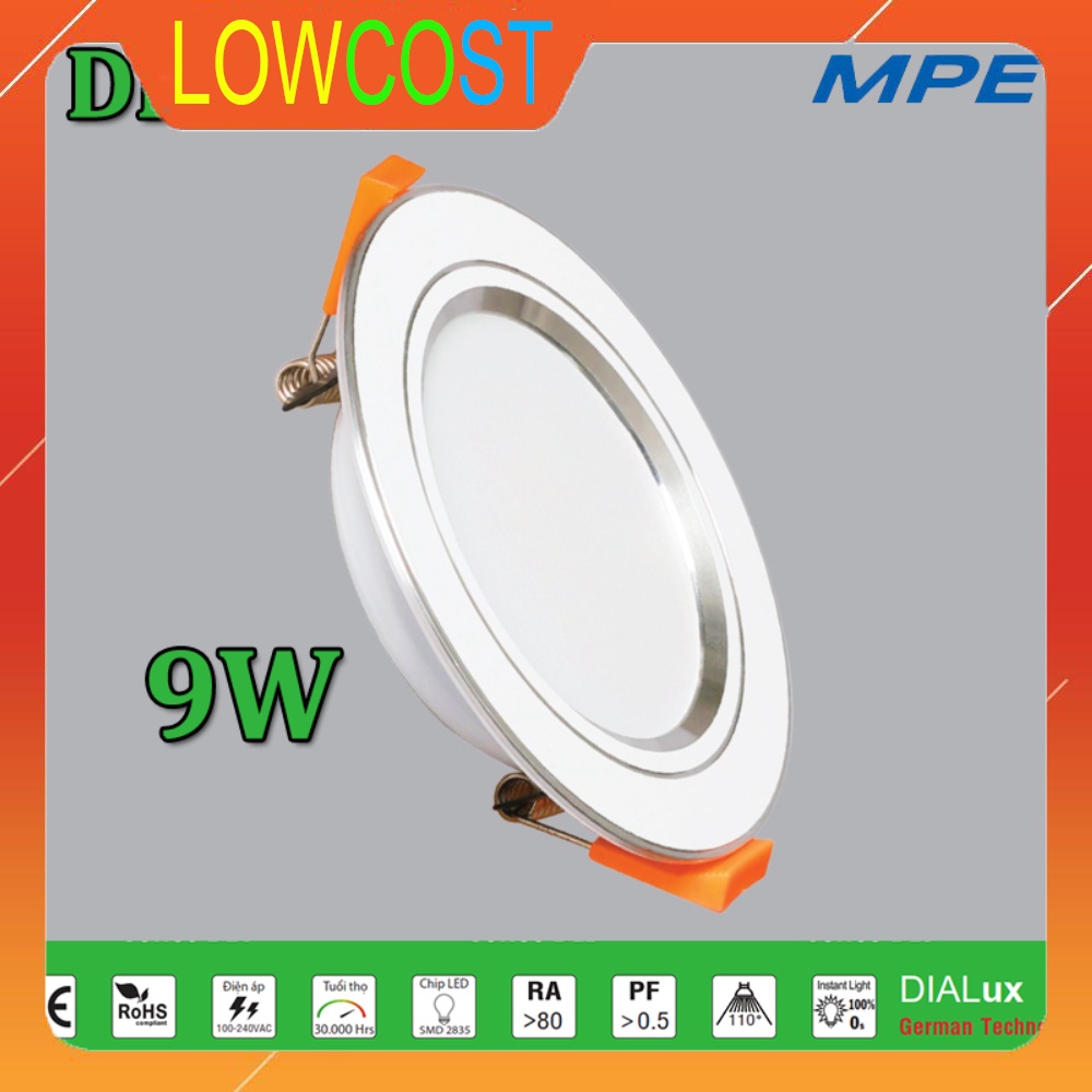 Đèn Led Ốp Trần 9W Chính Hãng Mpe Viền Bạc Ánh Sáng Trắng Tiết Kiệm Năng Lượng - Bh 12 Tháng