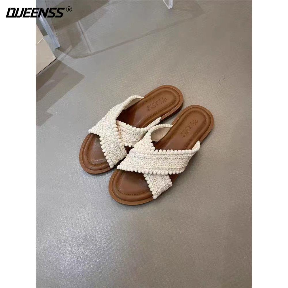 Dép Sandal Đế Bệt Mũi Tròn Quai Chéo Thời Trang Mùa Hè Dành Cho Nữ