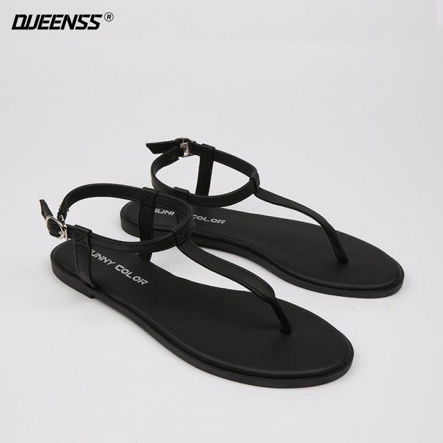 Giày Sandal Dây Chữ T Đế Bằng Chống Trượt Thời Trang Mùa Hè Cho Nữ