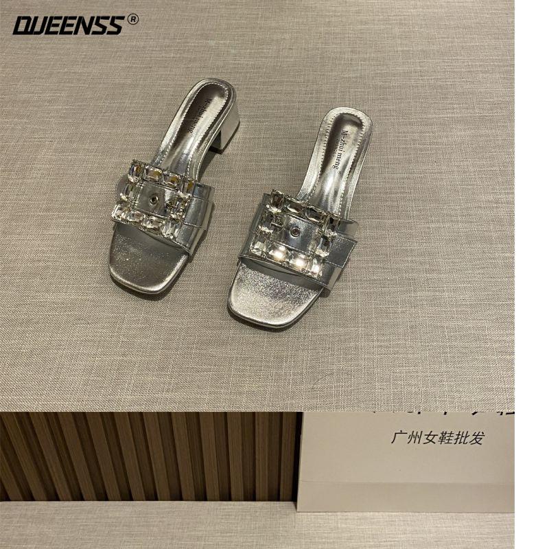 Giày Sandal Cao Gót Đế Thô Quai Đính Đá Vuông Phong Cách Pháp Thời Trang Xuân Hè 2023 Mới Dành Cho Bạn Nữ
