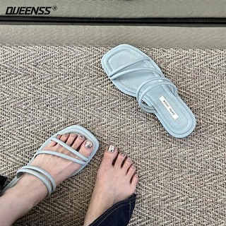 Giày sandal đế bệt mũi vuông thời trang pháp quý phái dành cho nữ