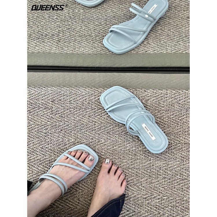 Giày Sandal Đế Bệt Mũi Vuông Thời Trang Pháp Quý Phái Dành Cho Nữ