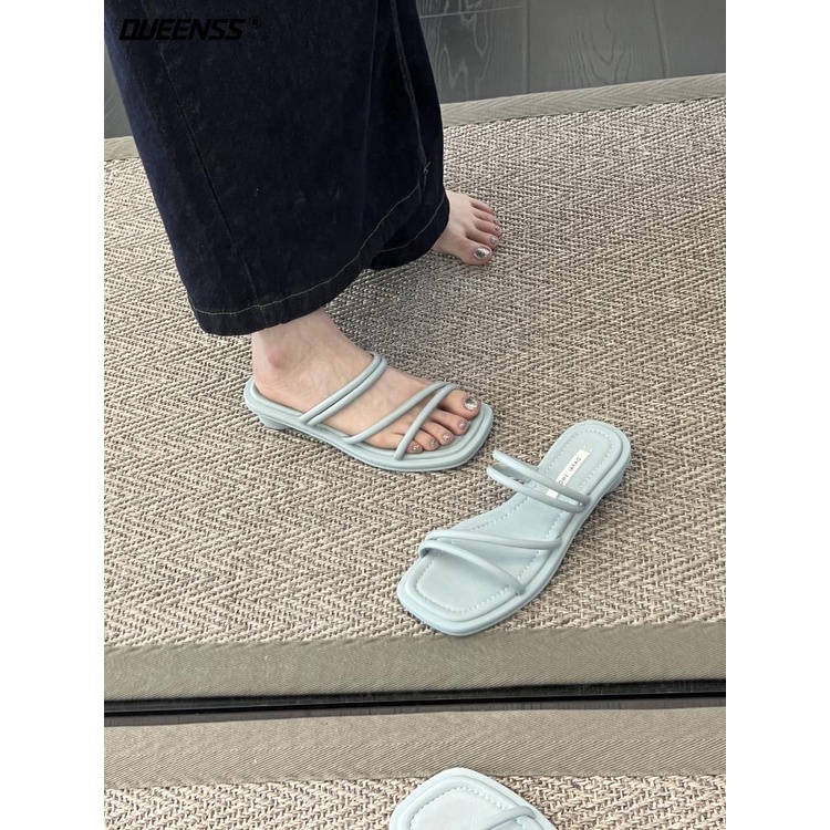 Giày Sandal Đế Bệt Mũi Vuông Thời Trang Pháp Quý Phái Dành Cho Nữ