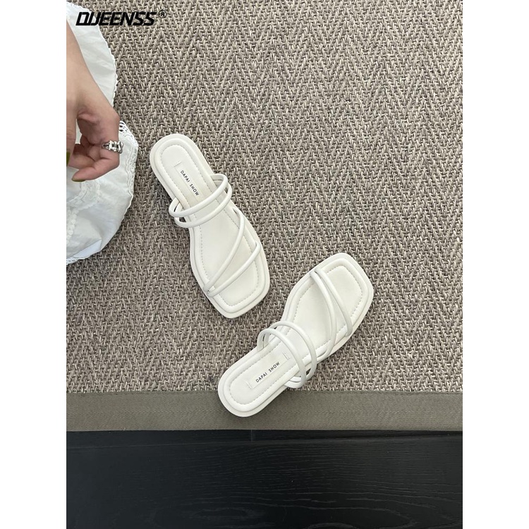 Giày Sandal Đế Bệt Mũi Vuông Thời Trang Pháp Quý Phái Dành Cho Nữ