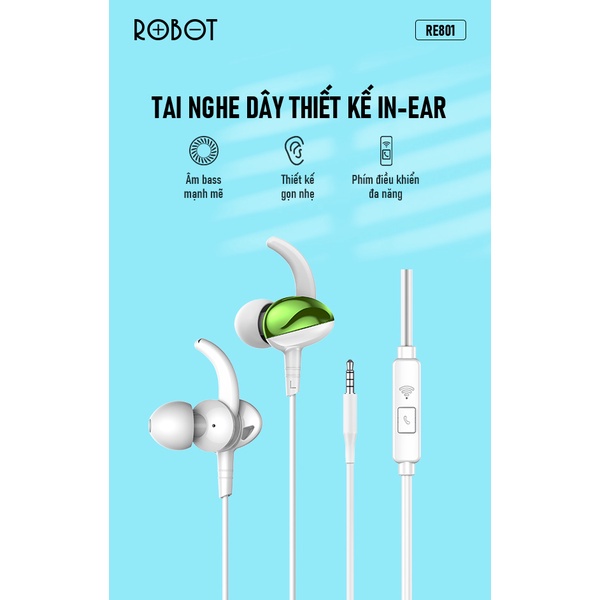 Tai Nghe Dây ROBOT RE801 In-Ear Âm Thanh Sắt Nét - Chính Hãng