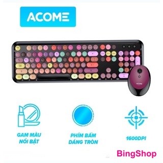 Bộ Bàn Phím Và Chuột Không Dây Kiểu Dáng Thời Thượng ACOME AKM1000 2.4GHz Nhiều Màu