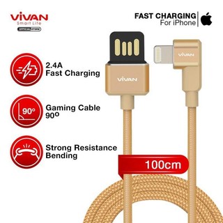 Cáp sạc lightning gaming vivan bọc dù 1m cổng kết nối chữ l 90 độ 2 mặt cắm usb - bwl100
