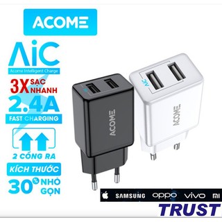 Cốc sạc ACOME 2 Cổng USB Sạc Nhanh 2.4A - AC03 - BẢO HÀNH 1 ĐỔI 1