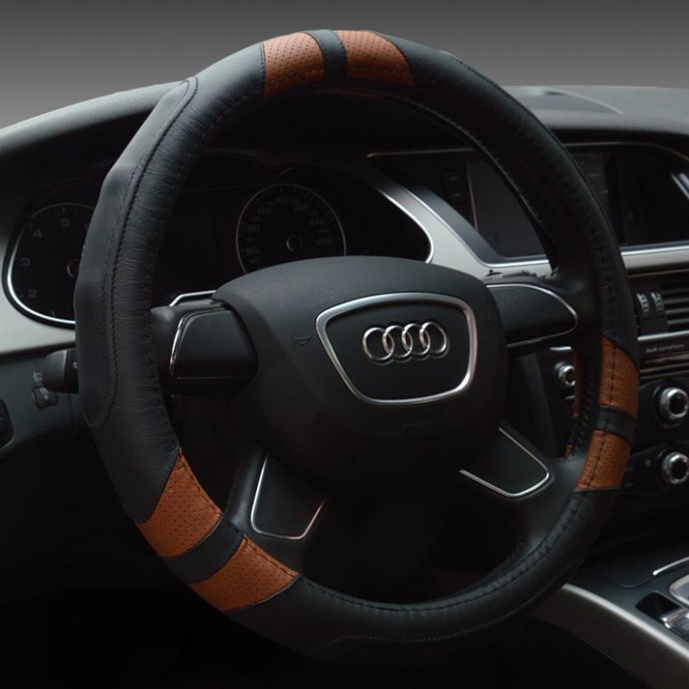 Bọc vô lăng ô tô chất liệu da bò thật nguyên tấm cho các dòng xe 4 đến 16 chỗ size 38cm | BigBuy360 - bigbuy360.vn