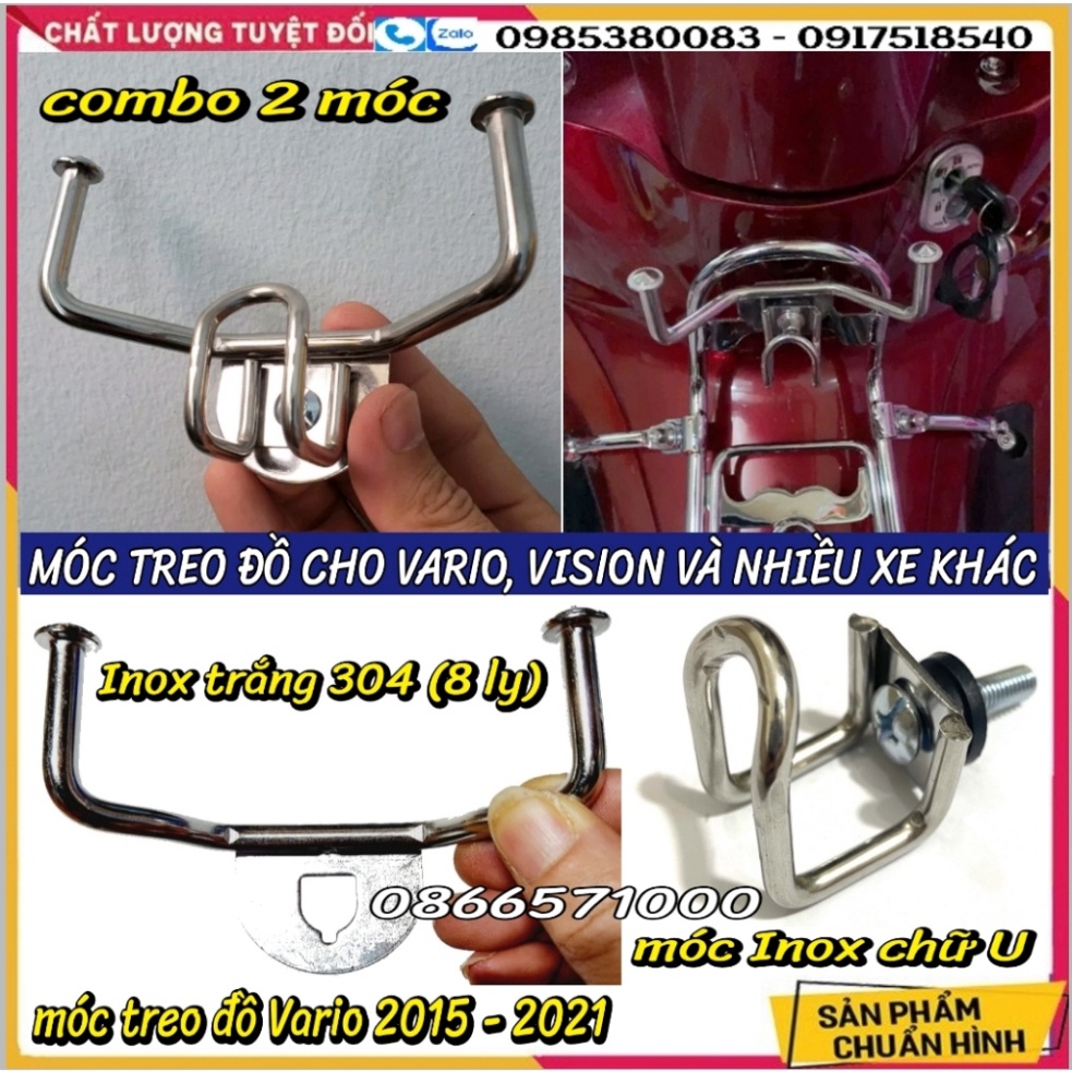 Móc treo đồ Inox 304, Inox 304 Xi Màu Titan 7 Màu: Vario/Vision; Các Loại Móc Inox Chữ U Gắn Nhiều Xe