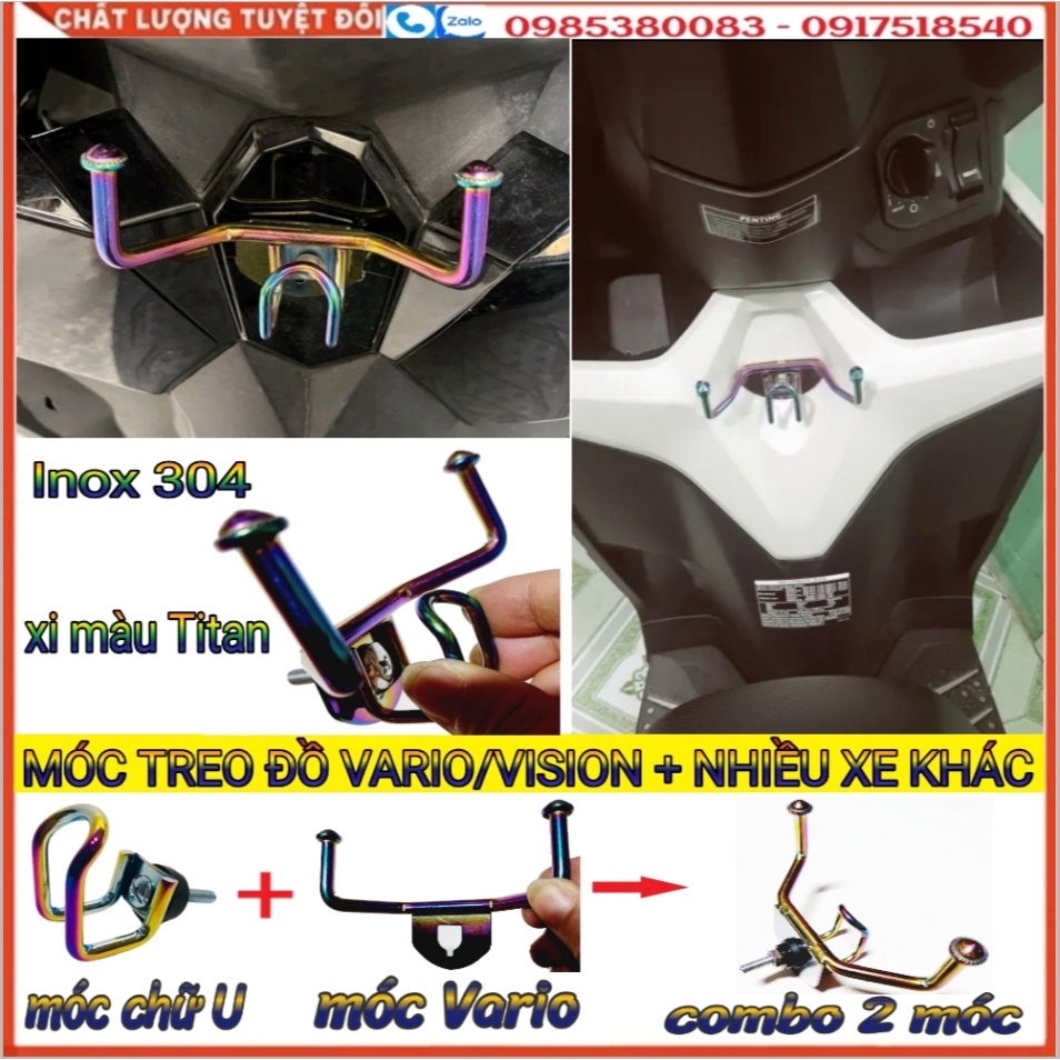 Móc treo đồ Inox 304, Inox 304 Xi Màu Titan 7 Màu: Vario/Vision; Các Loại Móc Inox Chữ U Gắn Nhiều Xe