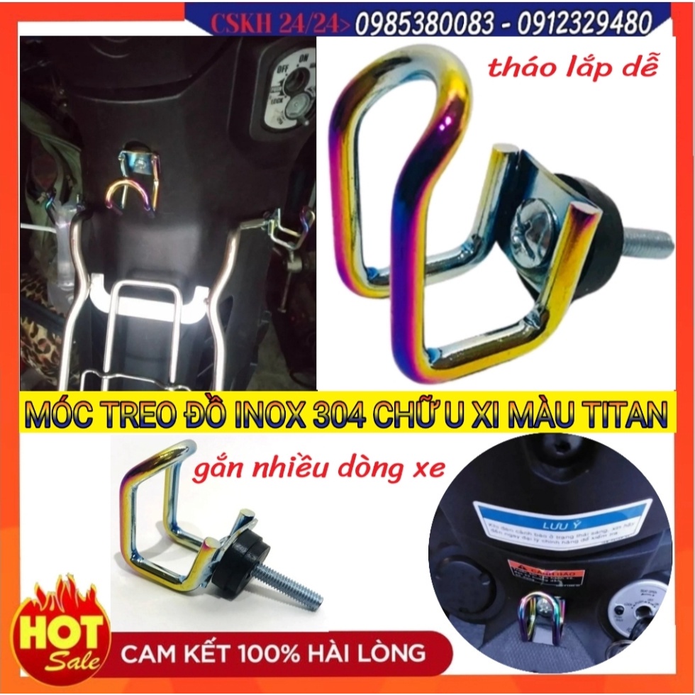Móc treo đồ Inox 304, Inox 304 Xi Màu Titan 7 Màu: Vario/Vision; Các Loại Móc Inox Chữ U Gắn Nhiều Xe