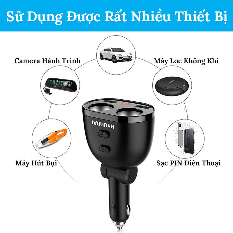 Tẩu sạc ô tô 2 cổng chính hãng hyundai mã HY-16 HY-10 dùng điện 12 đến 24V | BigBuy360 - bigbuy360.vn