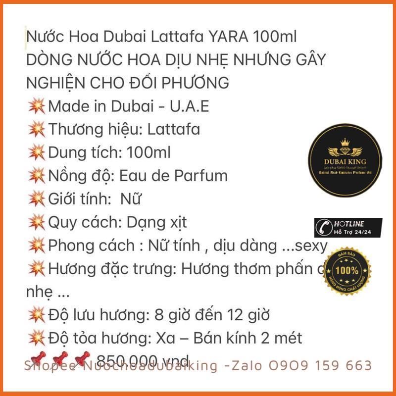 Nước Hoa Dubai YARA Lattafa 100ML - DỊU DÀNG - NHẸ NHÀNG - NỮ TÍNH