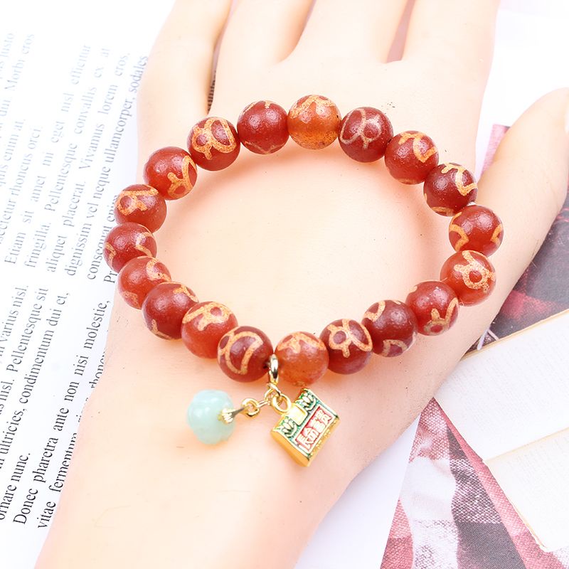Chuỗi Hạt Đá Mã Não Dzi 10mm 10mm Độ Sáng Cao Dùng Làm Trang Sức Thủ Công