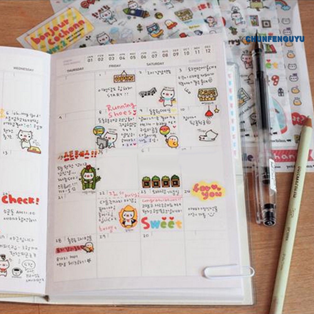 Set 6 Tấm Sticker Dán Sổ Nhật Ký Hình Heo Hoạt Hình Trong Suốt