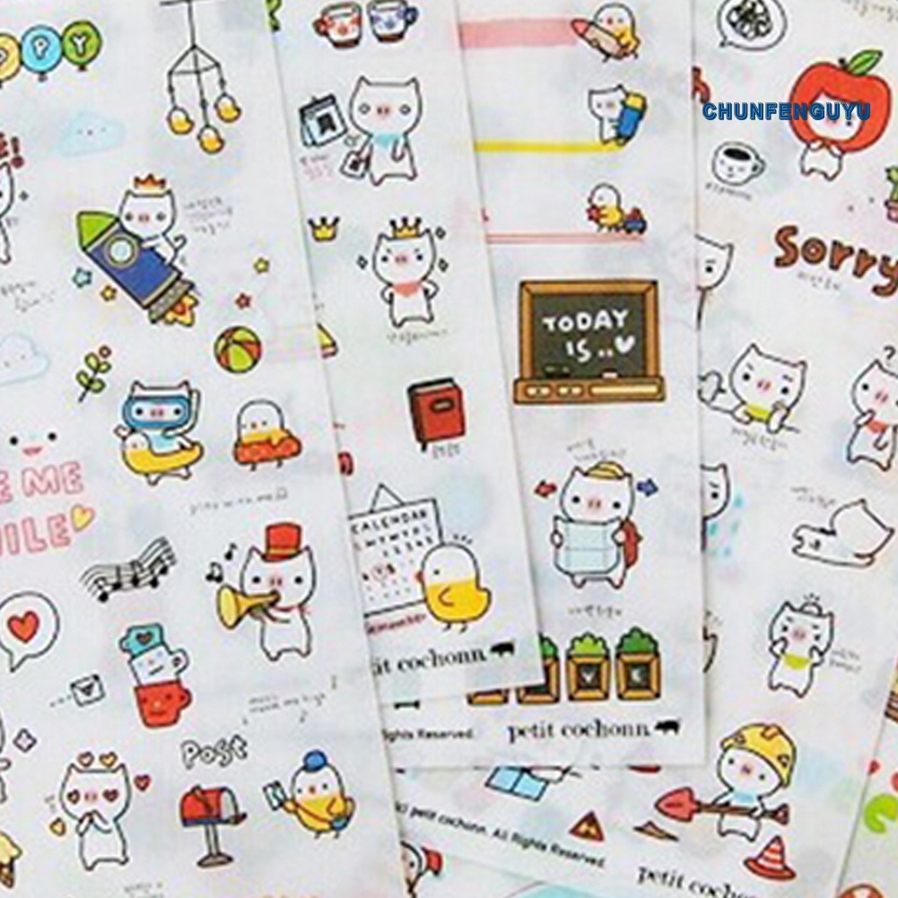 Set 6 Tấm Sticker Dán Sổ Nhật Ký Hình Heo Hoạt Hình Trong Suốt