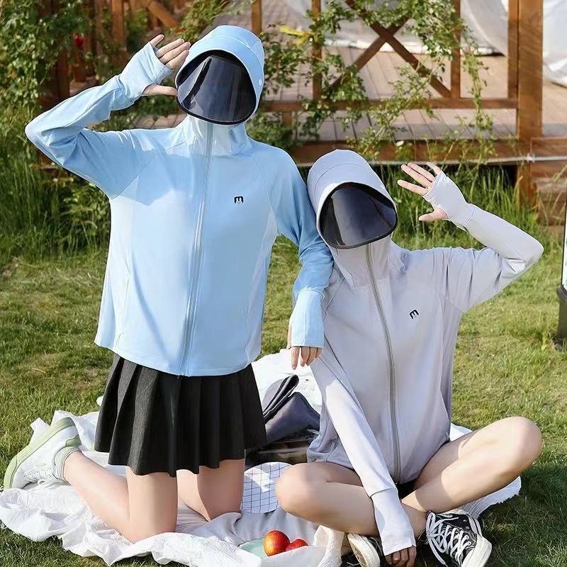 Áo Khoác Chống Nắng Bằng Lụa Lạnh Mỏng Tay Dài Có Nón Chống Tia Cực Tím Thoáng Khí Thời Trang Mùa