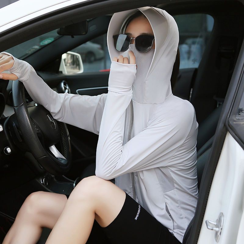 Áo Khoác Chống Nắng Bằng Lụa Lạnh Mỏng Tay Dài Có Nón Chống Tia Cực Tím Thoáng Khí Thời Trang Mùa