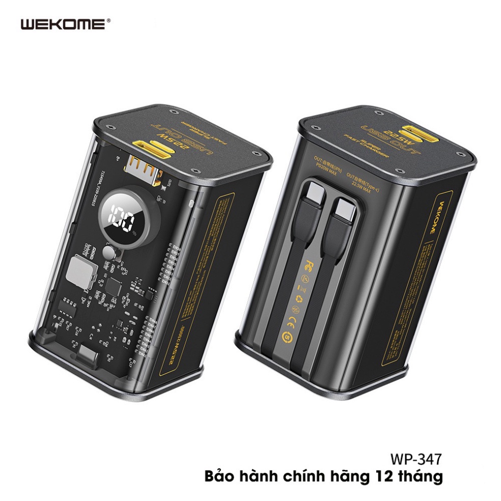 Sạc dự phòng trong suốt WEKOME WP-345/347 10000mAh/20000mAh kèm cáp hỗ trợ sạc nhanh lên đến 22,5W bảo hành chính hãng