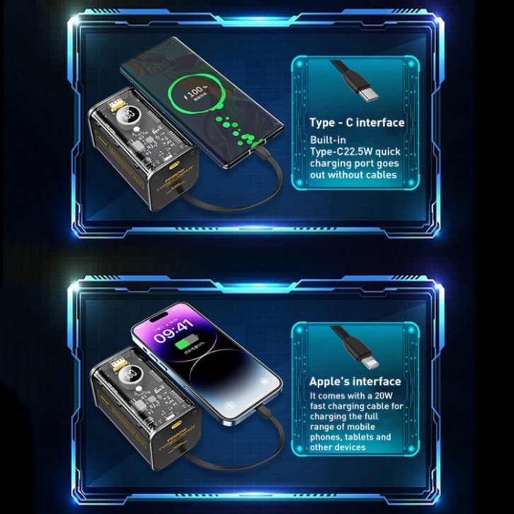 Sạc dự phòng trong suốt WEKOME WP-345/347 10000mAh/20000mAh kèm cáp hỗ trợ sạc nhanh lên đến 22,5W bảo hành chính hãng