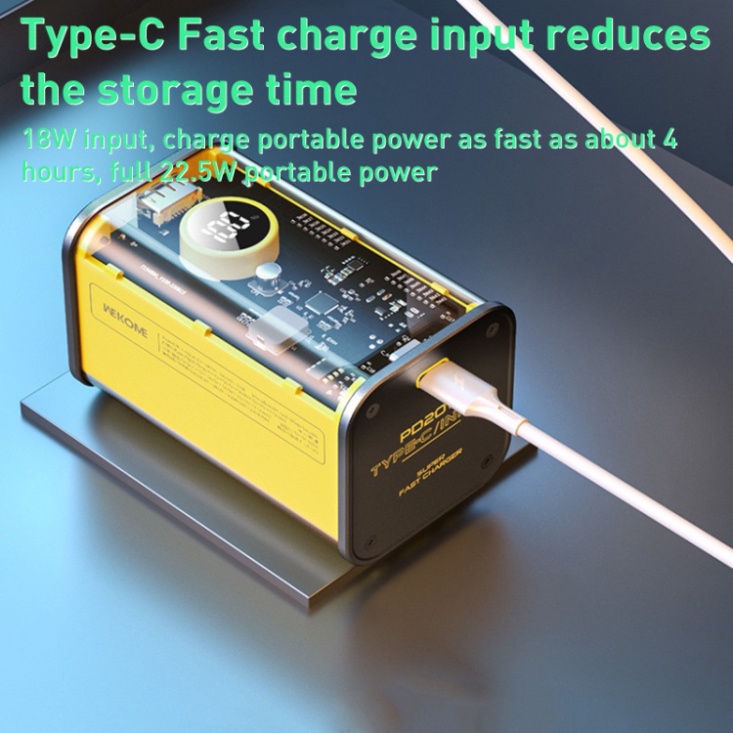 Sạc dự phòng trong suốt WEKOME WP-345/347 10000mAh/20000mAh kèm cáp hỗ trợ sạc nhanh lên đến 22,5W bảo hành chính hãng