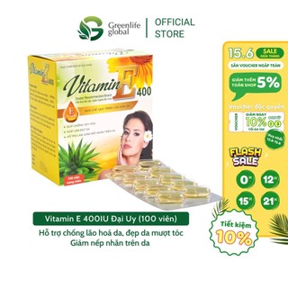 Vitamin E 400UI Đại Uy chiết xuất lô hội - Chống lão hóa, đẹp da (Hộp 100 Viên)