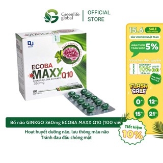Bổ não Ginkgo 360mg Ecoba Maxx Đại Uy (100 viên) tuần hoàn, hoạt huyết, lưu thông máu não