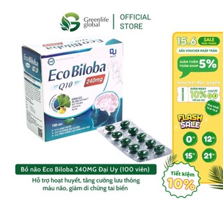 Bổ não Ginkgo Biloba 240mg Eco Biloba Q10 Đại Uy - Bổ não tăng cường hoạt huyết, tuần hoàn máu não (100 viên)