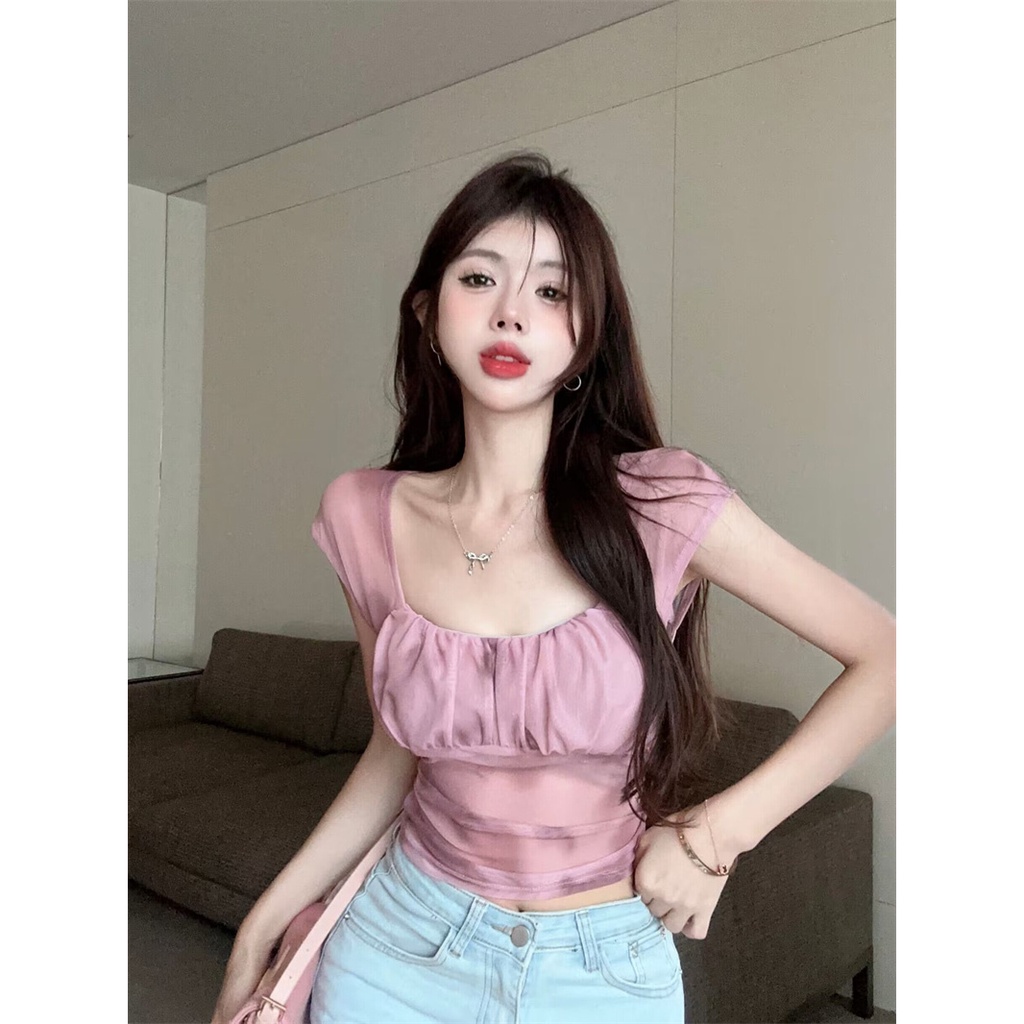 Jiashucheng Áo Thun Tay Ngắn Dáng Ôm Vừa Vặn Phong Cách Desire Tinh Khiết Phong Cách Mùa Hè Mới Cho Nữ