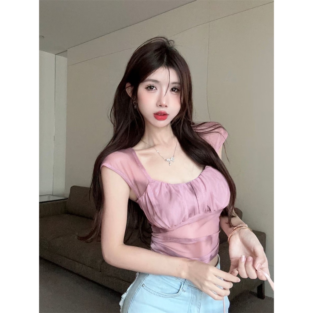 Jiashucheng Áo Thun Tay Ngắn Dáng Ôm Vừa Vặn Phong Cách Desire Tinh Khiết Phong Cách Mùa Hè Mới Cho Nữ