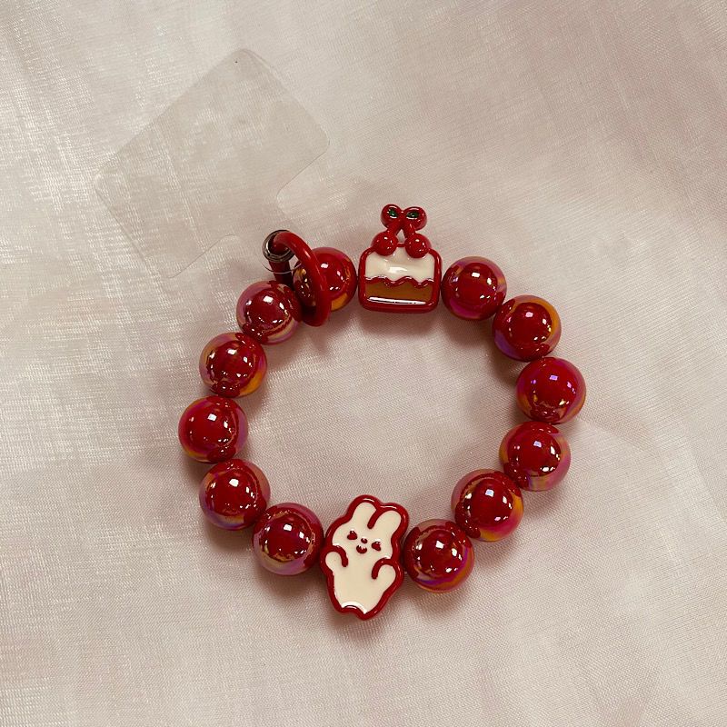 Dây Đeo Tay Tự Làm Thủ Công Chống Thất Lạc Hình Thỏ Hoạt Hình Màu Đỏ Phong Cách Trung Hoa