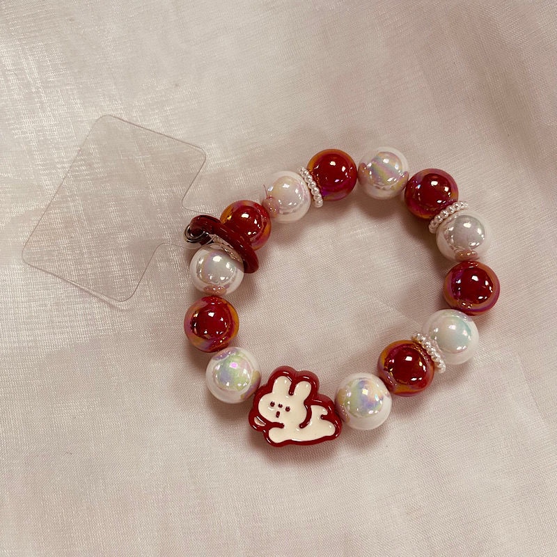 Dây Đeo Tay Tự Làm Thủ Công Chống Thất Lạc Hình Thỏ Hoạt Hình Màu Đỏ Phong Cách Trung Hoa