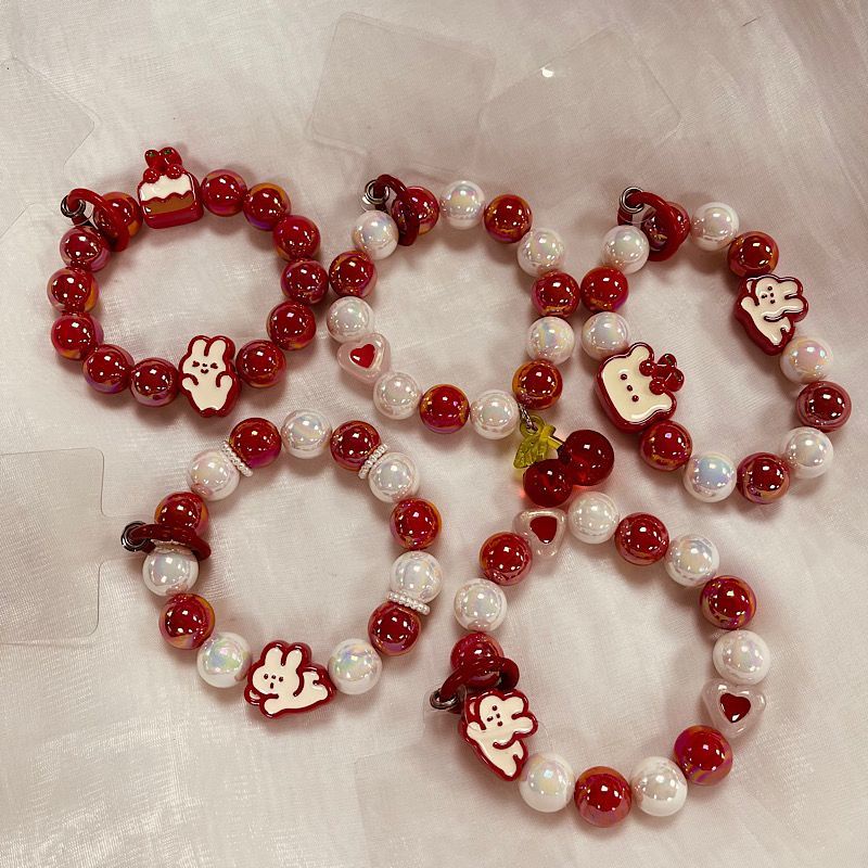 Dây Đeo Tay Tự Làm Thủ Công Chống Thất Lạc Hình Thỏ Hoạt Hình Màu Đỏ Phong Cách Trung Hoa