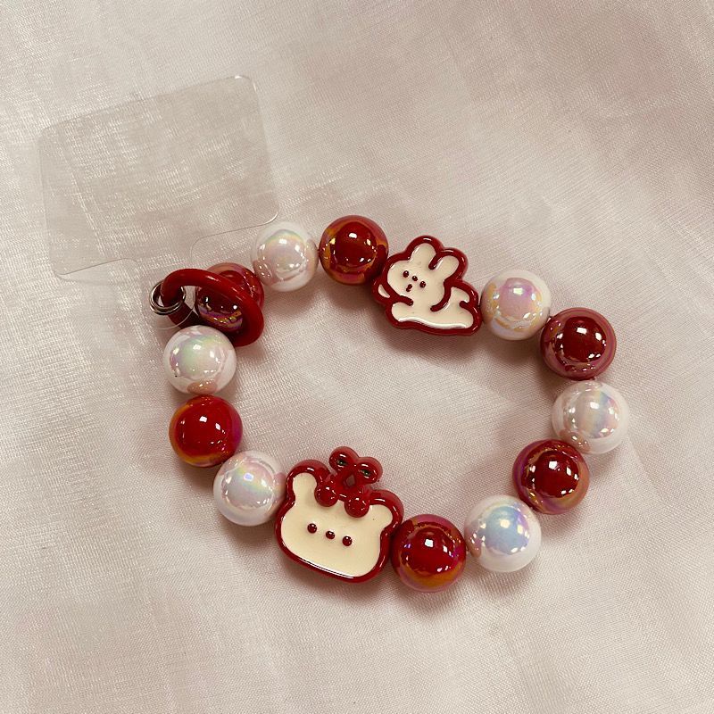 Dây Đeo Tay Tự Làm Thủ Công Chống Thất Lạc Hình Thỏ Hoạt Hình Màu Đỏ Phong Cách Trung Hoa