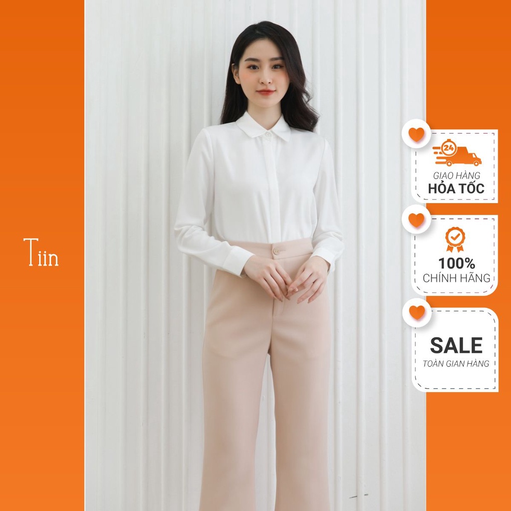 Áo sơ mi nữ cổ đức dài tay công sở Tiinstore áo giấu khuy chất cát hàn chống nhăn phong cách Hàn Quốc AHD241