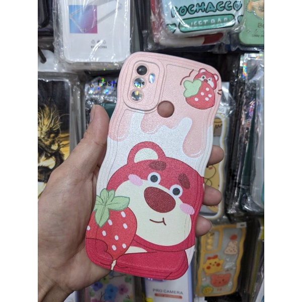 Ốp lưng Oppo A53 dẻo viền lượng sóng lưng in hình gấu dâu có bảo vệ camera