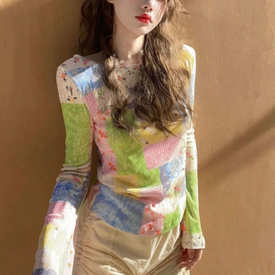 Jiashucheng Áo Thun Tay Dài Dáng Ôm Phong Cách Hàn Quốc Thời Trang Mùa Thu Cho Nữ