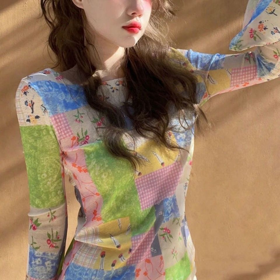 Jiashucheng Áo Thun Tay Dài Dáng Ôm Phong Cách Hàn Quốc Thời Trang Mùa Thu Cho Nữ