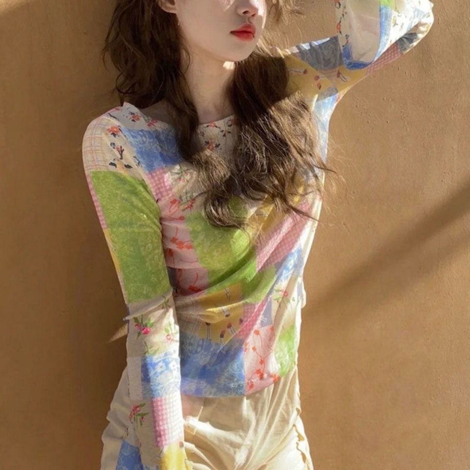 Jiashucheng Áo Thun Tay Dài Dáng Ôm Phong Cách Hàn Quốc Thời Trang Mùa Thu Cho Nữ