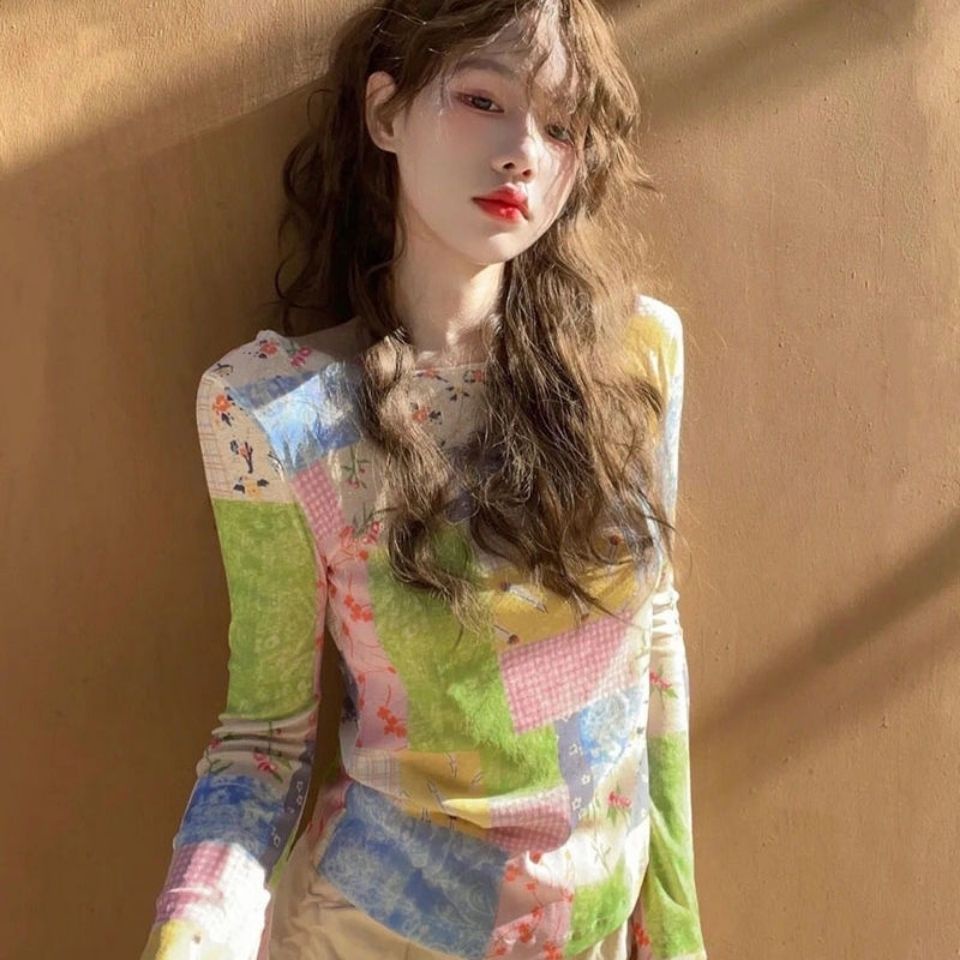 Jiashucheng Áo Thun Tay Dài Dáng Ôm Phong Cách Hàn Quốc Thời Trang Mùa Thu Cho Nữ