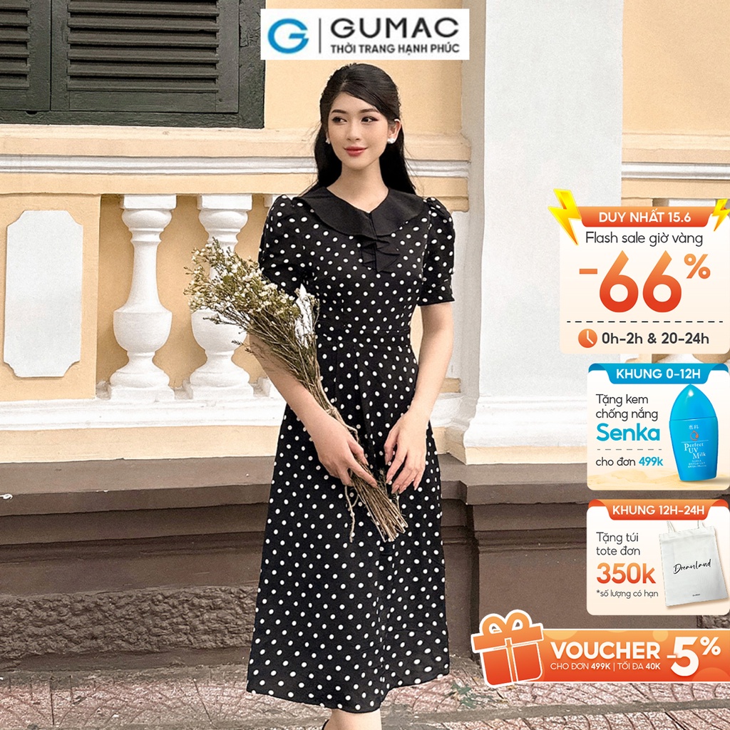 Đầm bi phối bâu cổ thời trang GUMAC DC12066