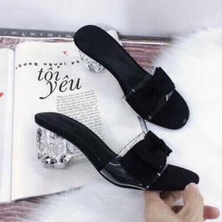 Dép nữ cao gót trong 5p quai trong kết nơ vải bố - G03 (guốc phom nhỏ)